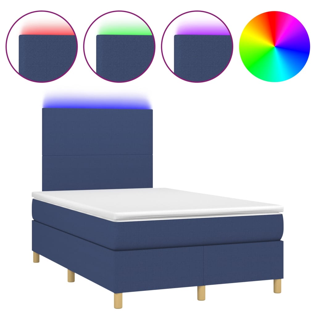 Krevet box spring s madracem LED plavi 120 x 200 cm od tkanine
