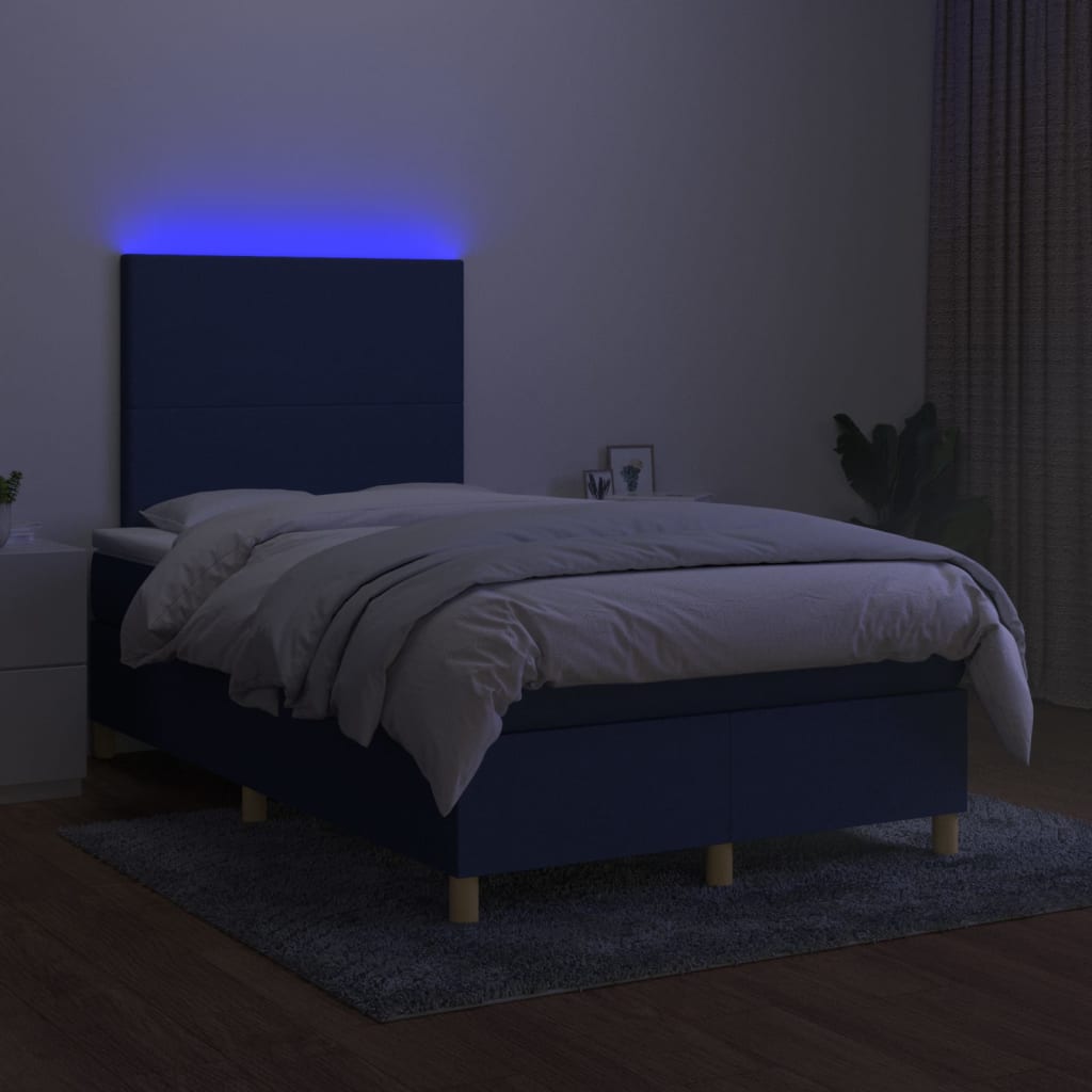 Krevet box spring s madracem LED plavi 120 x 200 cm od tkanine