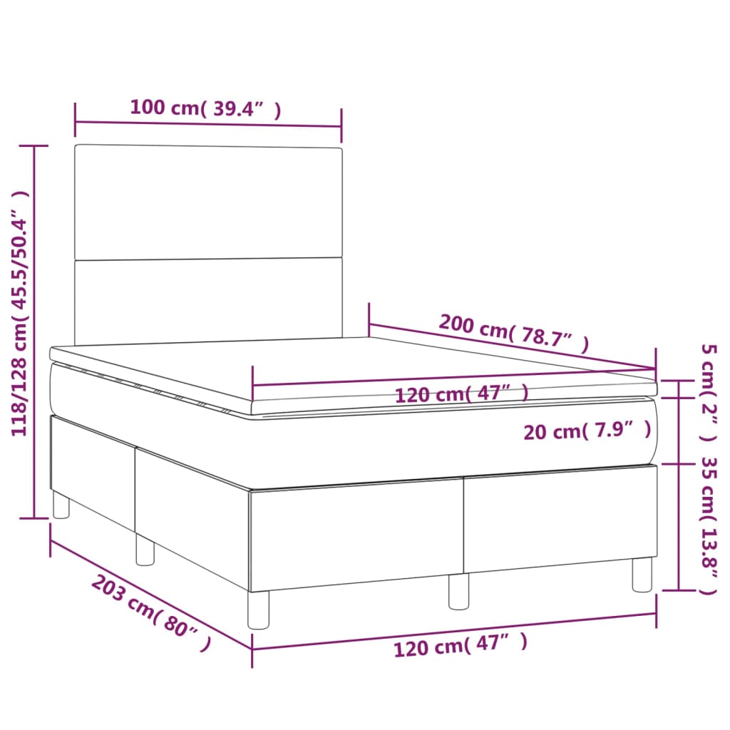 Krevet box spring s madracem LED plavi 120 x 200 cm od tkanine