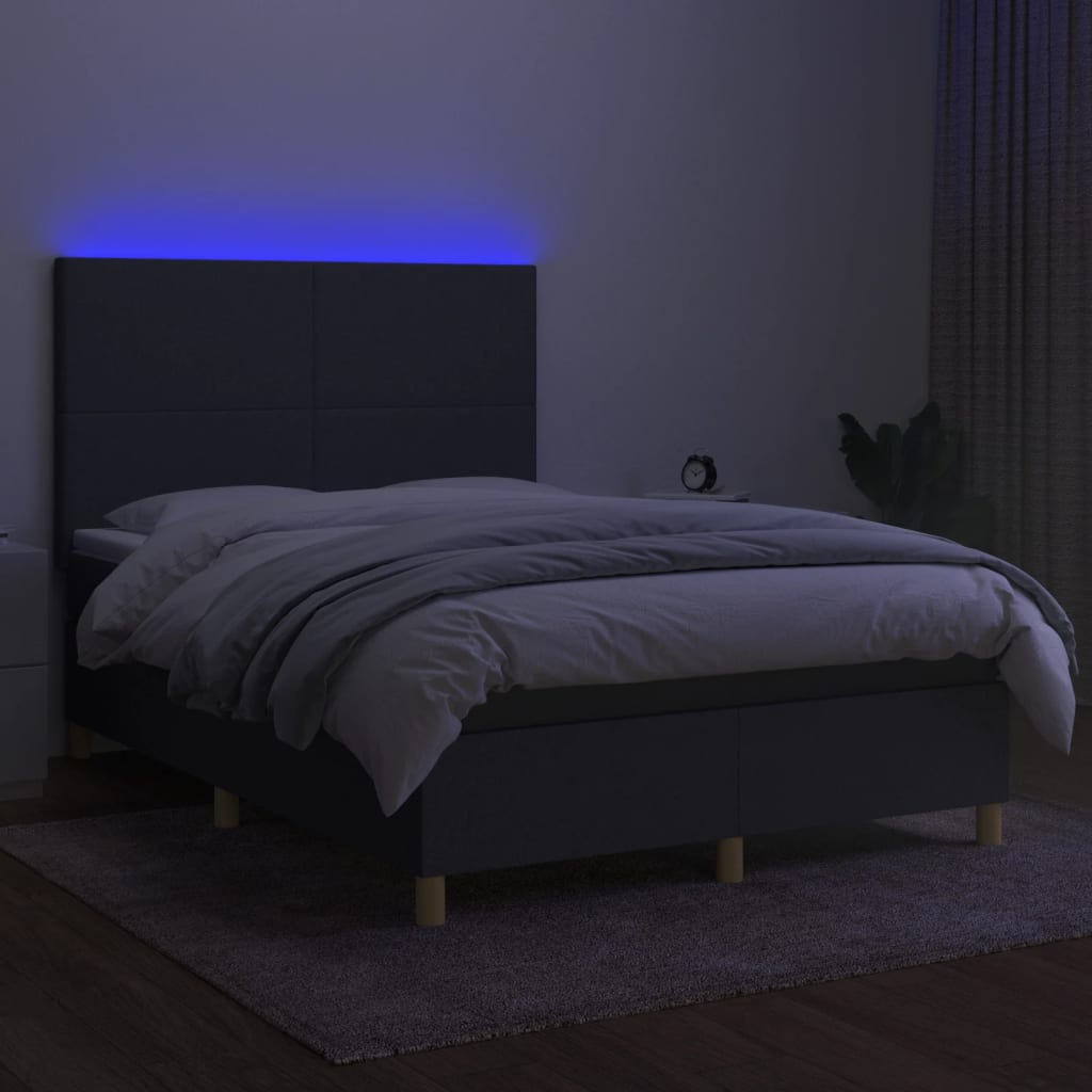 Krevet box spring s madracem LED tamnosivi 140x190 cm tkanina