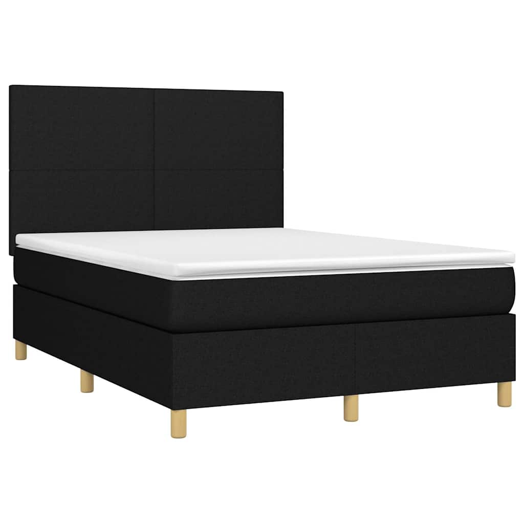 Krevet box spring s madracem LED crni 140x190 cm od tkanine