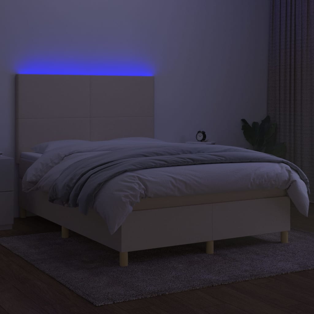 Krevet box spring s madracem LED krem 140x200 cm od tkanine