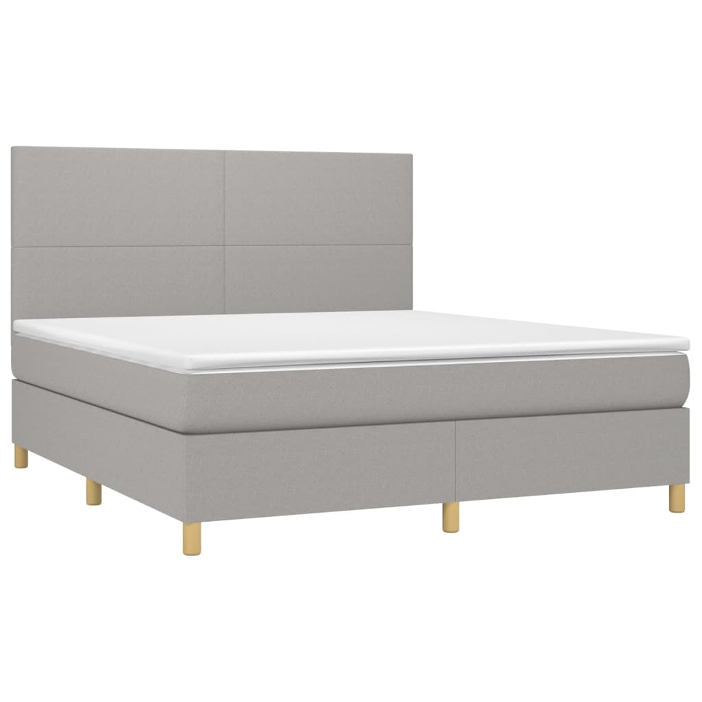 Krevet box spring s madracem LED svjetlosivi 160x200 cm tkanina