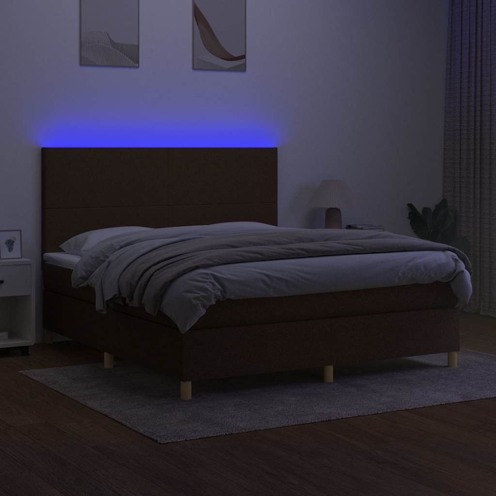 Krevet box spring s madracem LED tamnosmeđi 160x200 cm tkanina