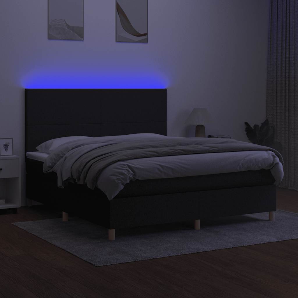 Krevet box spring s madracem LED crni 180x200 cm od tkanine
