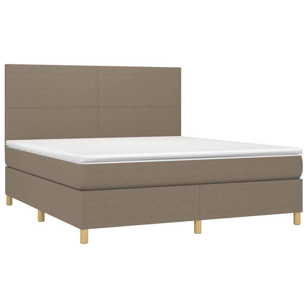 Krevet box spring s madracem LED smeđesivi 180x200 cm tkanina