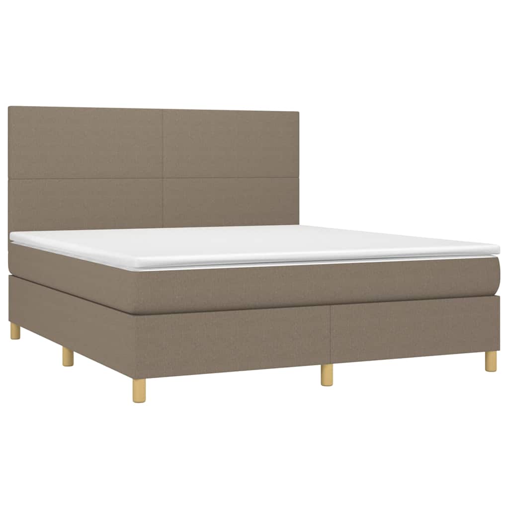 Krevet box spring s madracem LED smeđesivi 180x200 cm tkanina