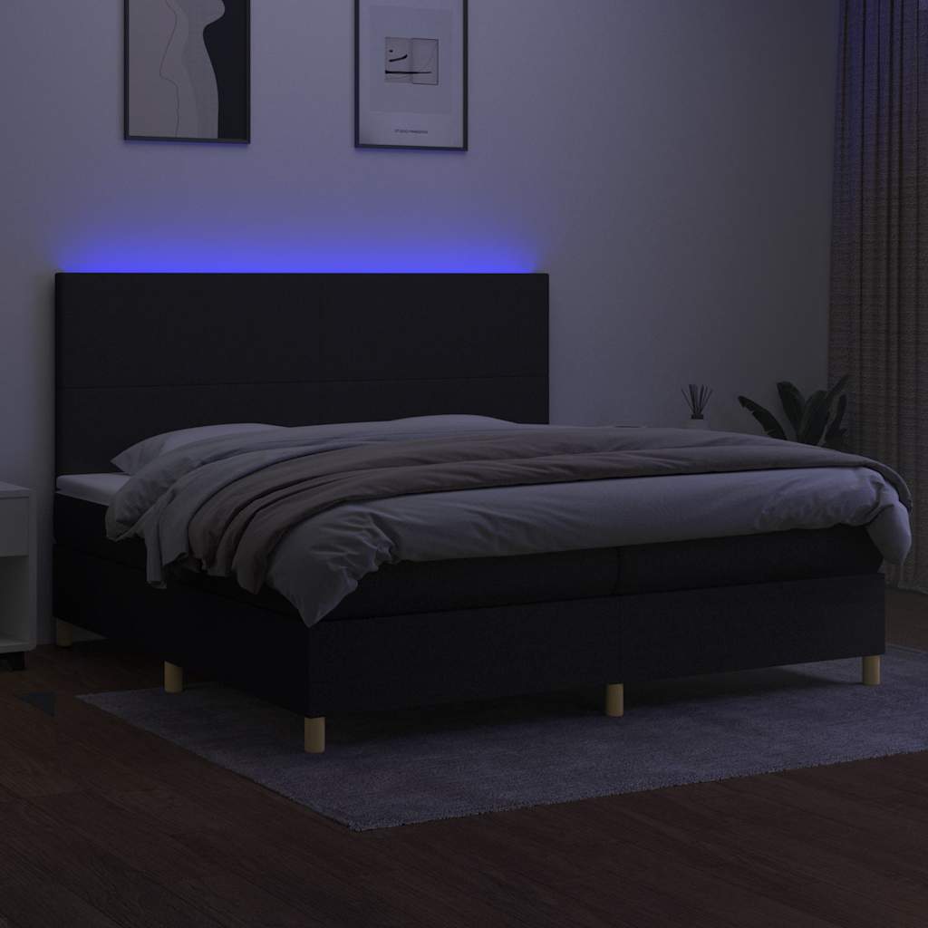 Krevet box spring s madracem LED crni 200x200 cm od tkanine