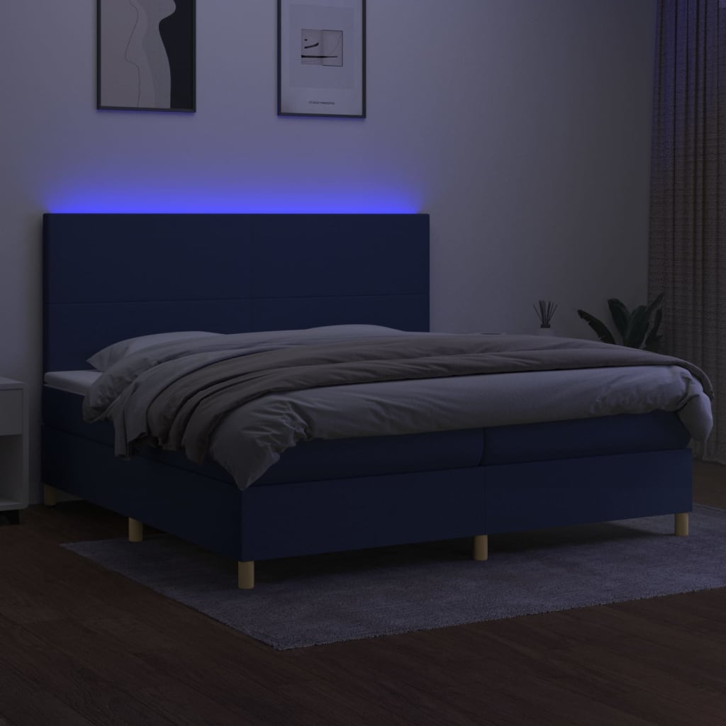 Krevet box spring s madracem LED plavi 200x200 cm od tkanine