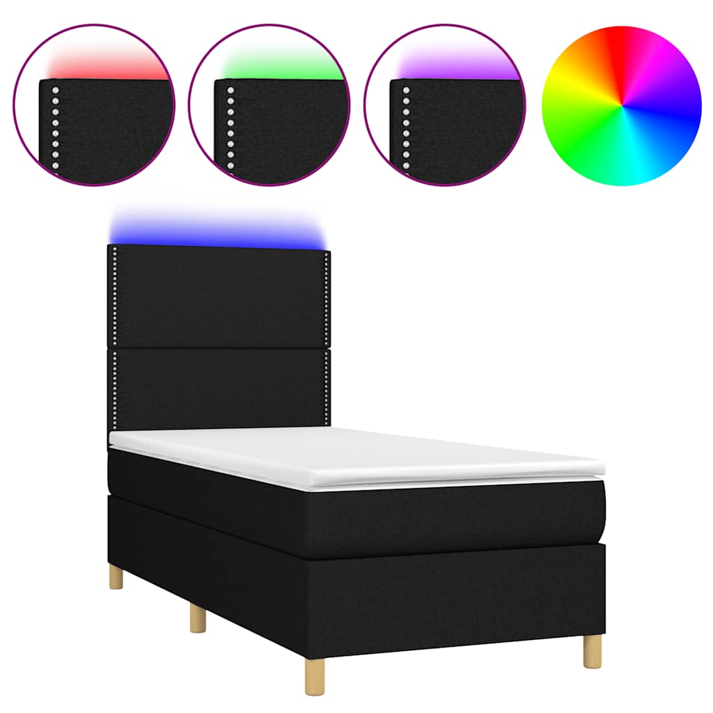 Krevet box spring s madracem LED crni 90x190 cm od tkanine