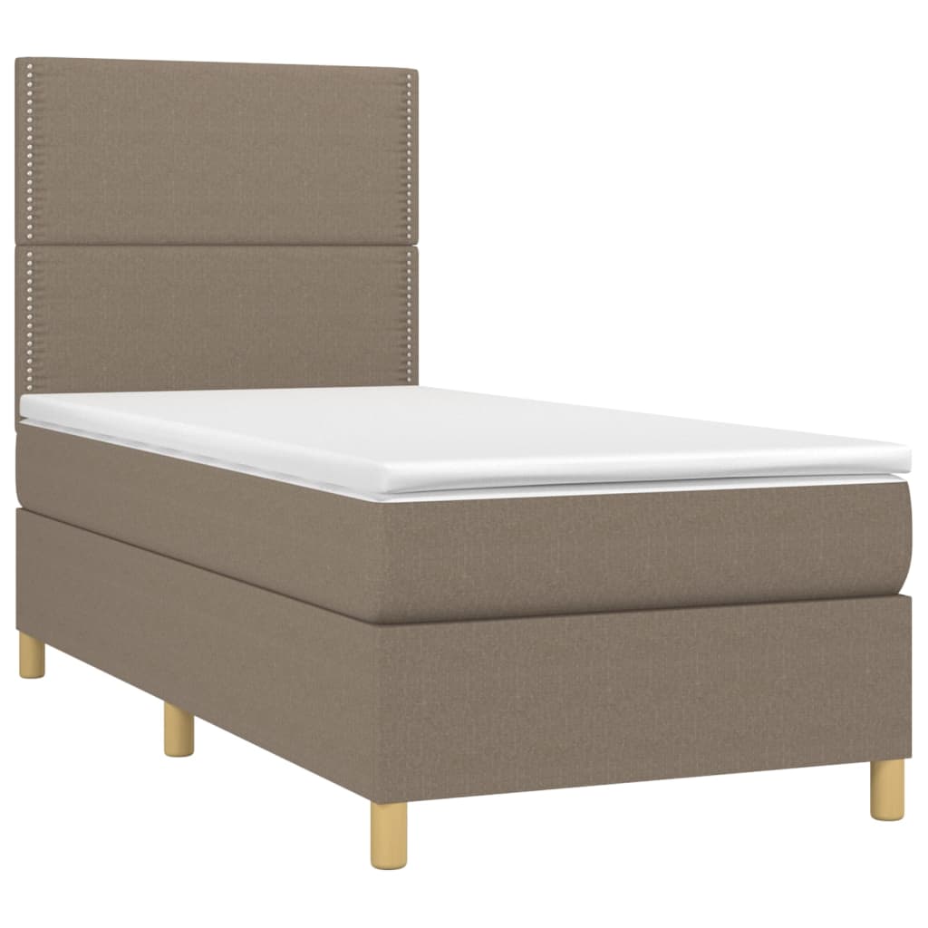 Krevet box spring s madracem LED smeđesivi 90x190 cm tkanina