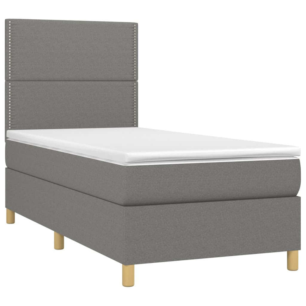 Krevet box spring s madracem LED tamnosivi 90x200 cm tkanina