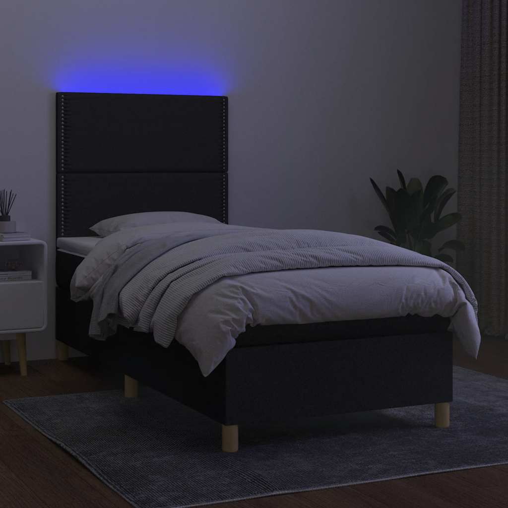 Krevet box spring s madracem LED crni 90x200 cm od tkanine