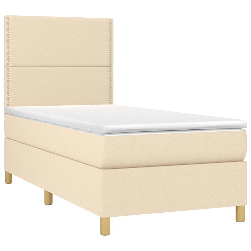 Krevet box spring s madracem LED krem 90x200 cm od tkanine