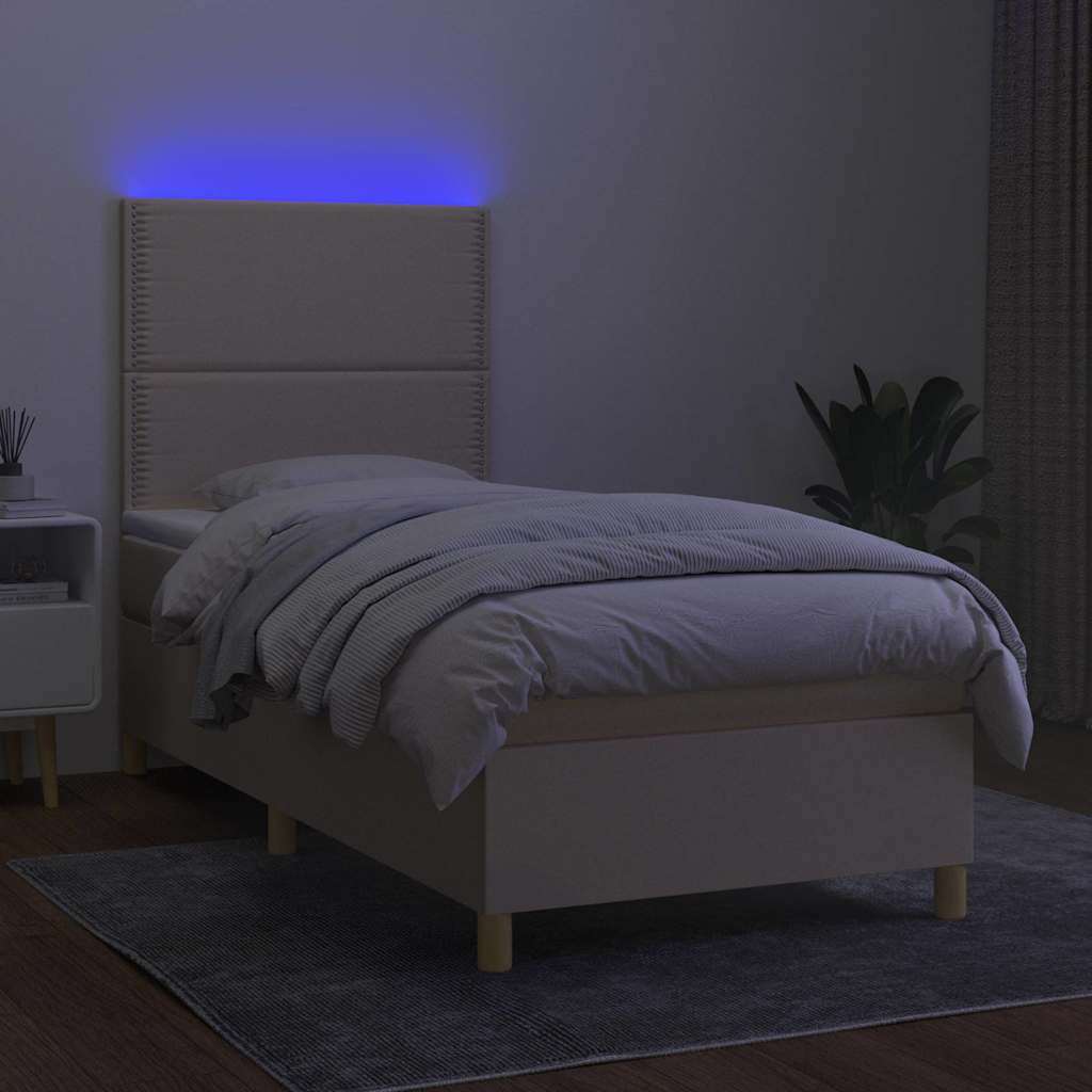 Krevet box spring s madracem LED krem 90x200 cm od tkanine