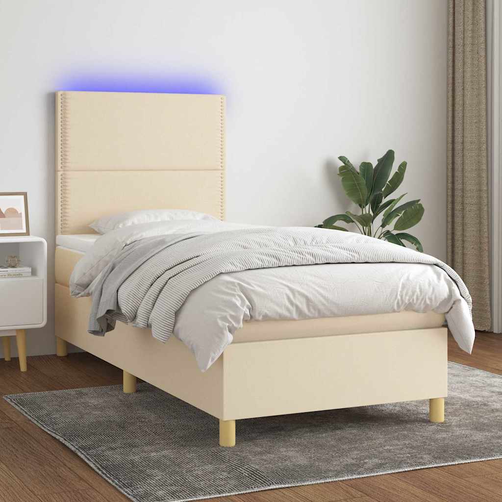 Krevet box spring s madracem LED krem 90x200 cm od tkanine