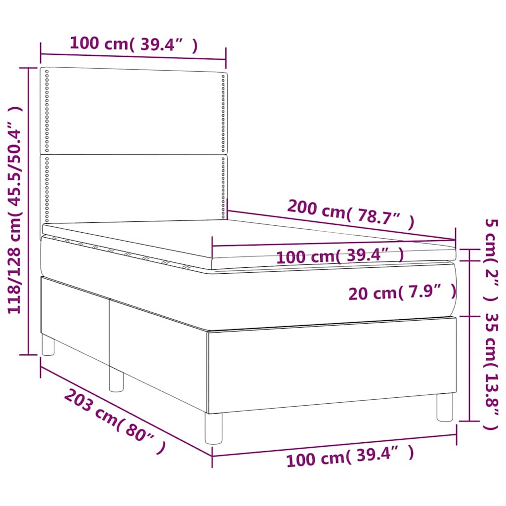 Krevet box spring s madracem LED crni 100x200 cm od tkanine