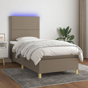 Krevet box spring s madracem LED smeđesivi 100x200 cm tkanina