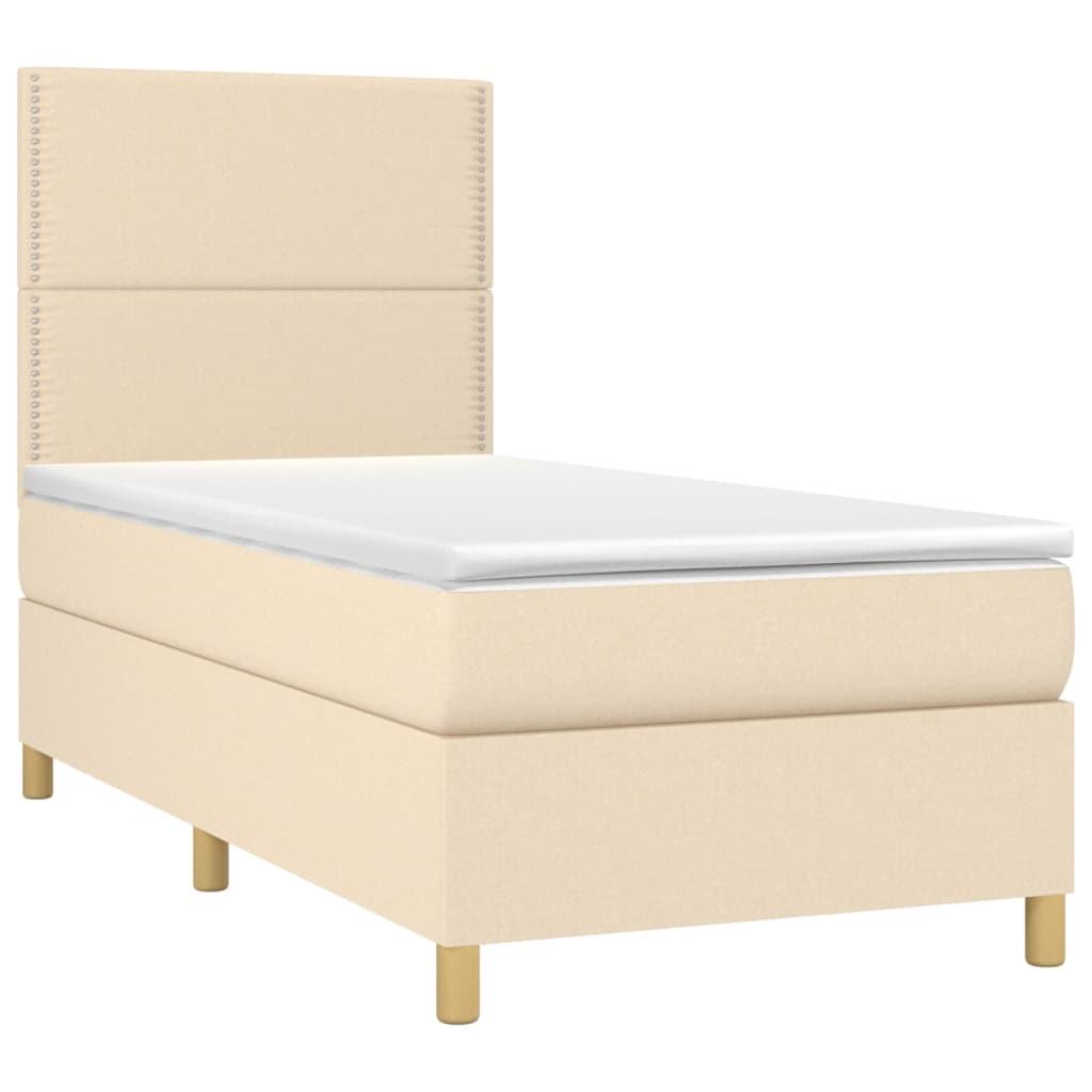 Krevet box spring s madracem LED krem 100x200 cm od tkanine