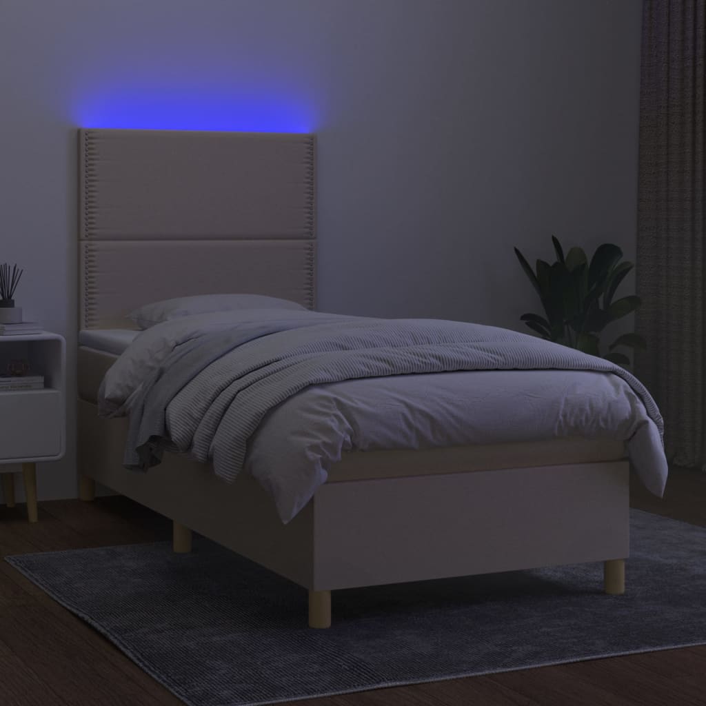 Krevet box spring s madracem LED krem 100x200 cm od tkanine
