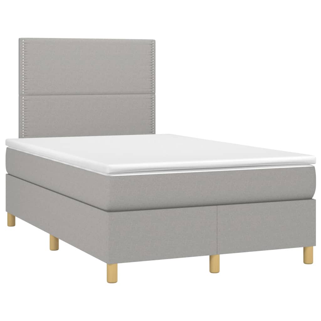 Krevet box spring s madracem LED svjetlosivi 120x200 cm tkanina