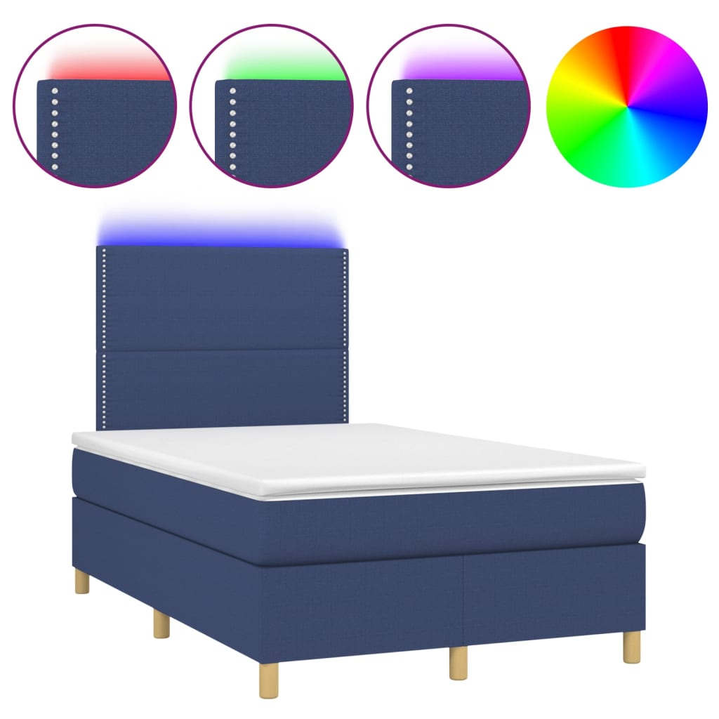Krevet box spring s madracem LED plavi 120 x 200 cm od tkanine