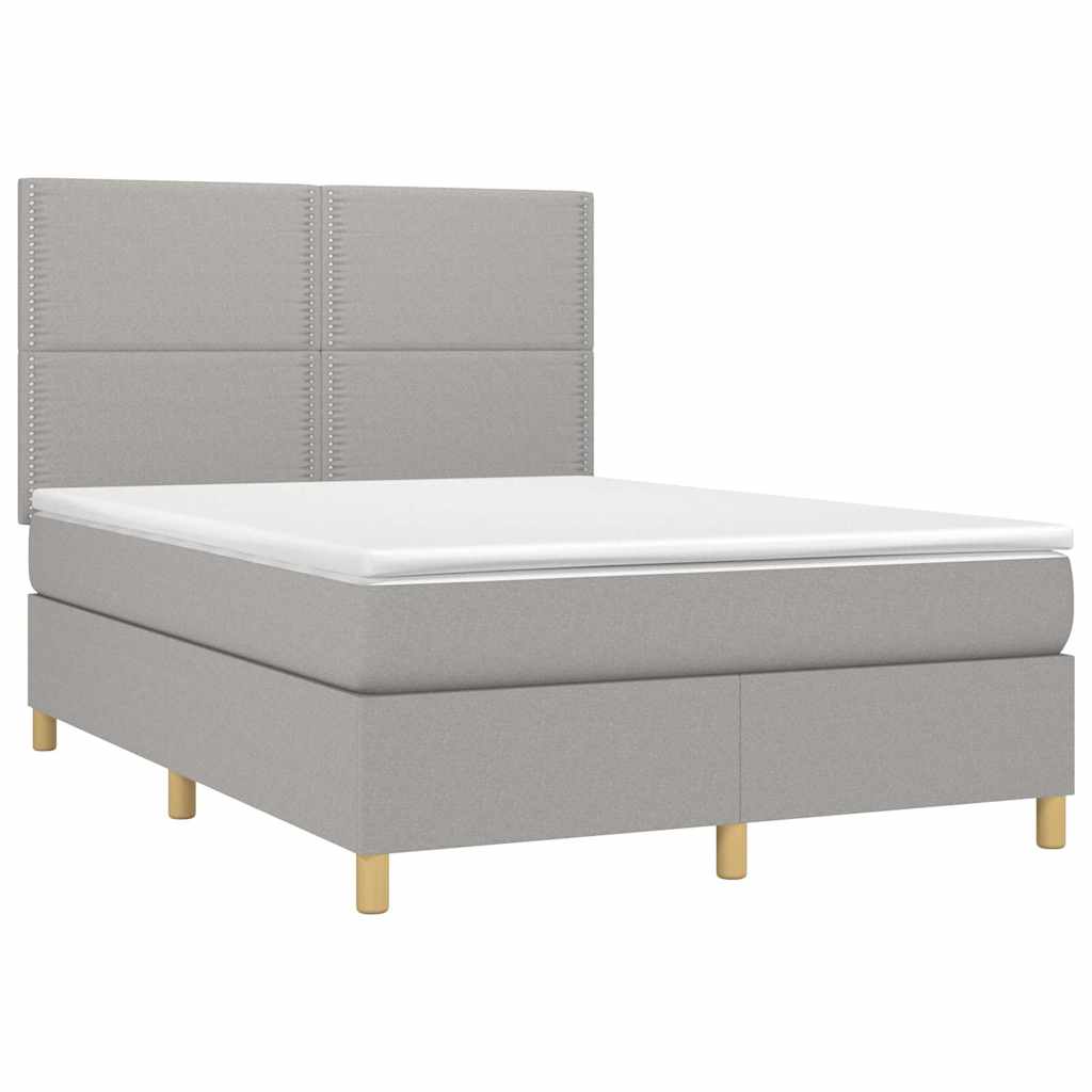 Krevet box spring s madracem LED svjetlosivi 140x190 cm tkanina
