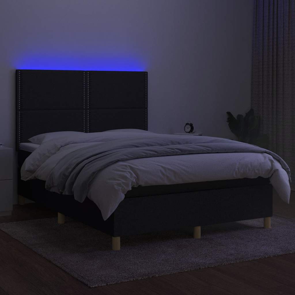 Krevet box spring s madracem LED crni 140x190 cm od tkanine
