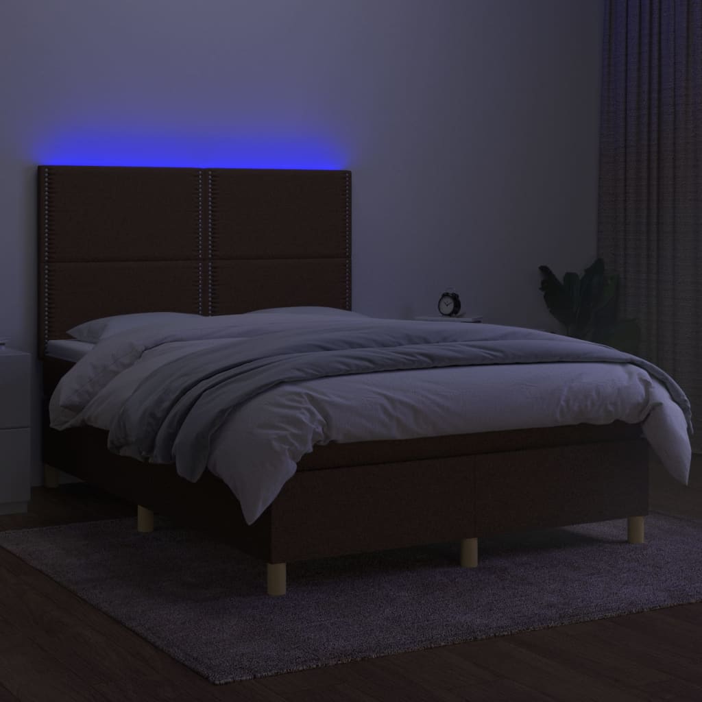 Krevet box spring s madracem LED tamnosmeđi 140x190 cm tkanina