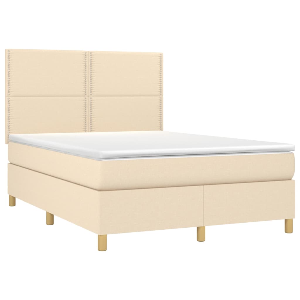 Krevet box spring s madracem LED krem 140x200 cm od tkanine
