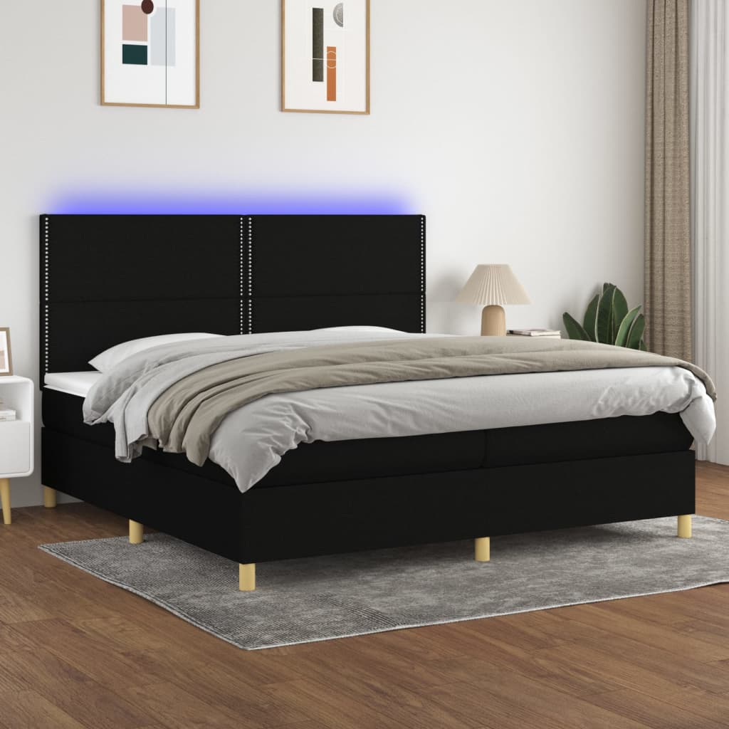 Krevet box spring s madracem LED crni 200x200 cm od tkanine