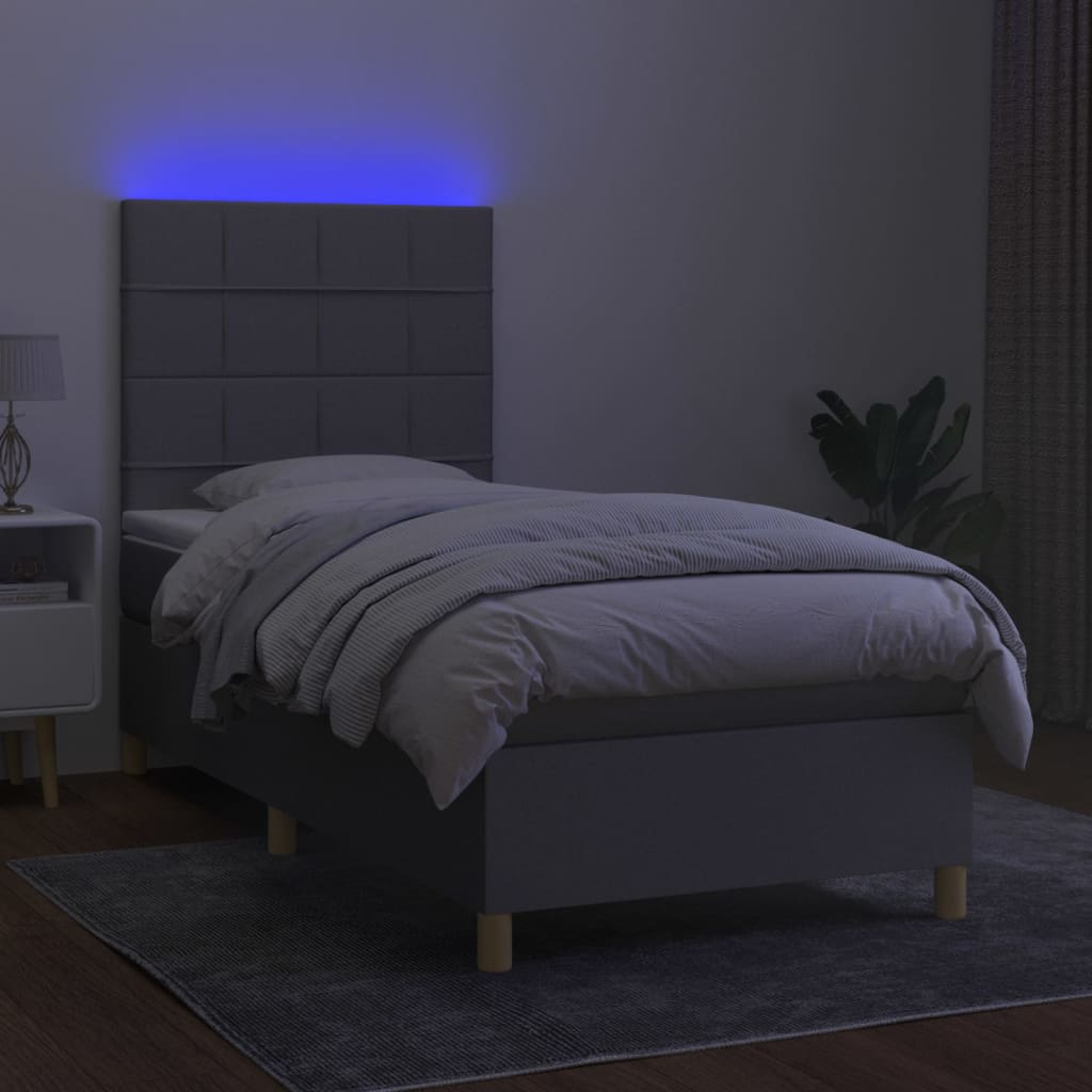 Krevet box spring s madracem LED svjetlosivi 80x200 cm tkanina
