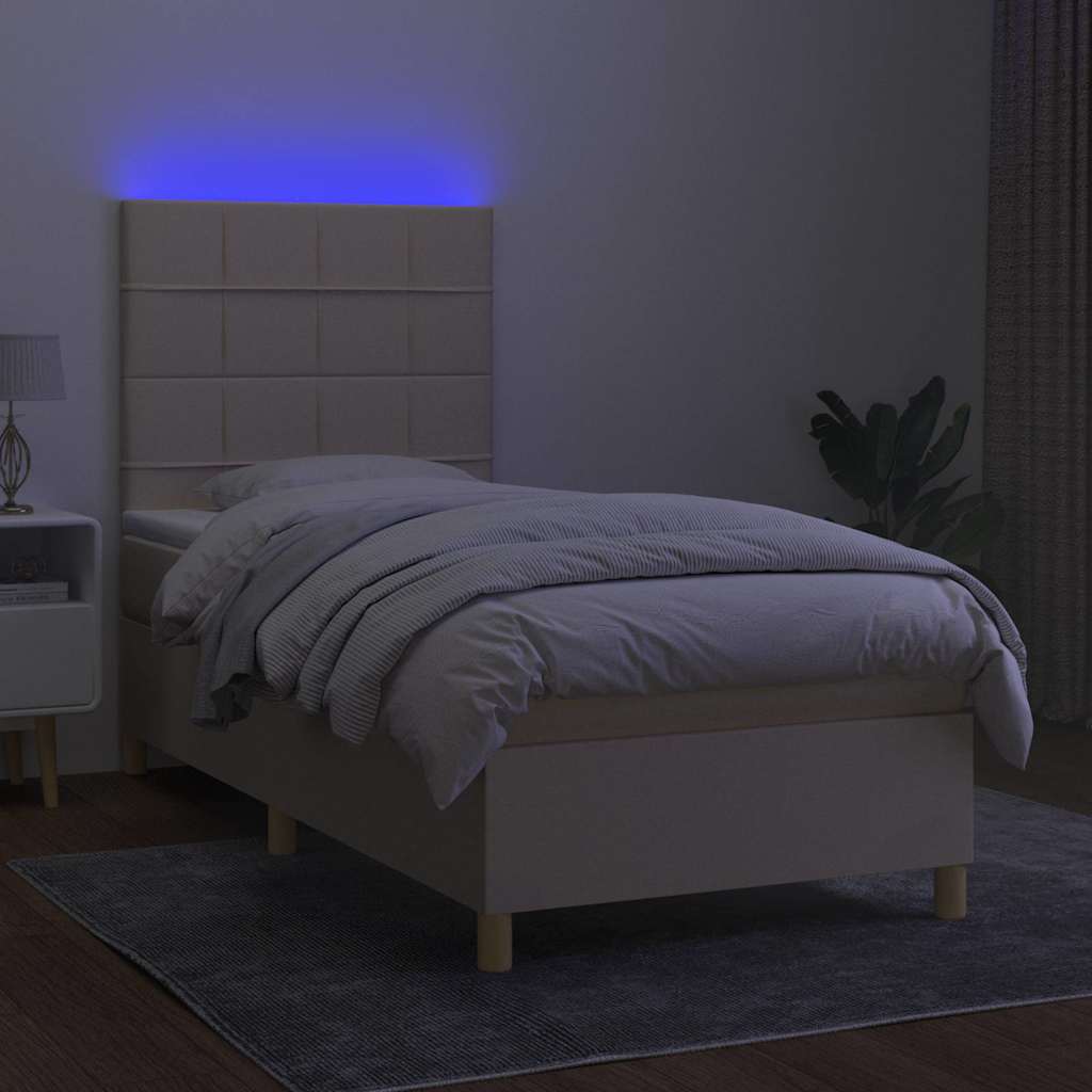 Krevet box spring s madracem LED krem 80 x 200 cm od tkanine