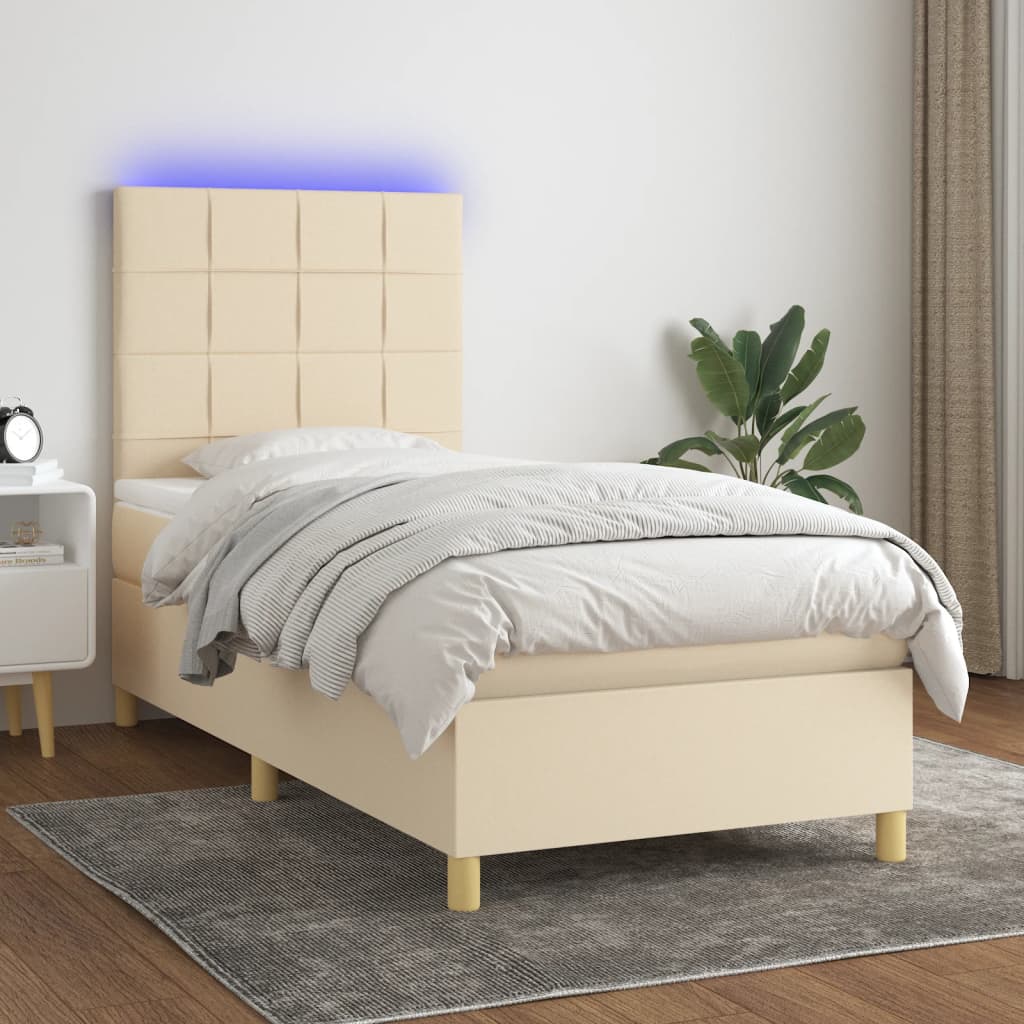 Krevet box spring s madracem LED krem 80 x 200 cm od tkanine