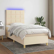 Krevet box spring s madracem LED krem 80 x 200 cm od tkanine