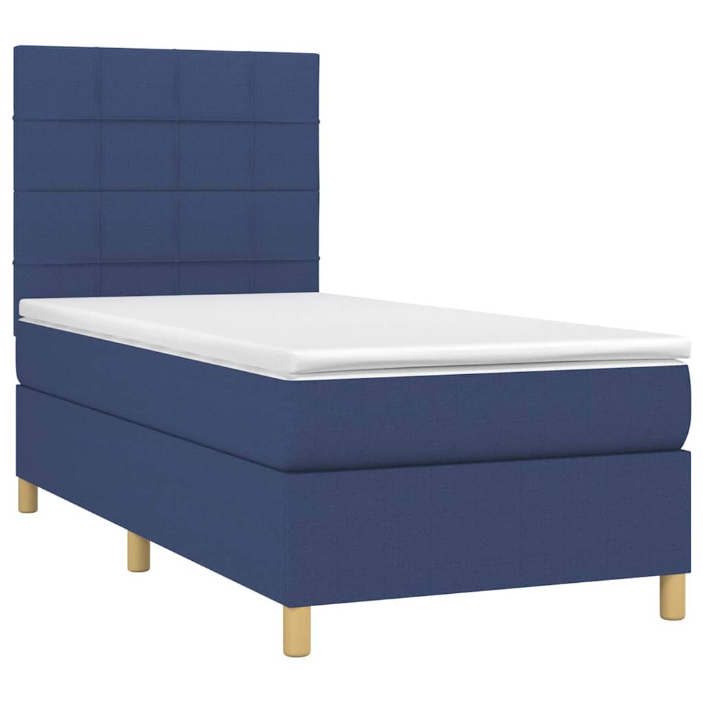 Krevet box spring s madracem LED plavi 90x190 cm od tkanine
