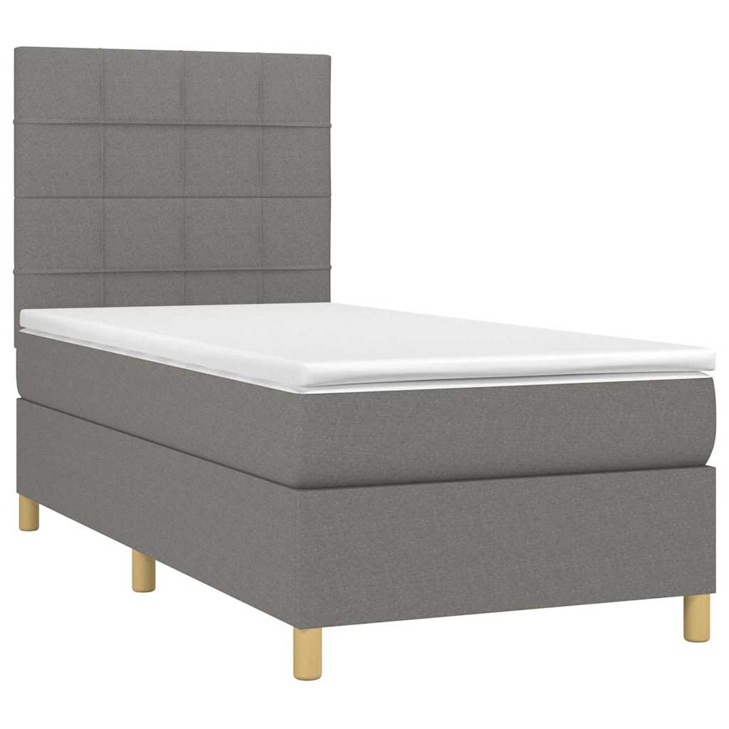 Krevet box spring s madracem LED tamnosivi 90x200 cm tkanina