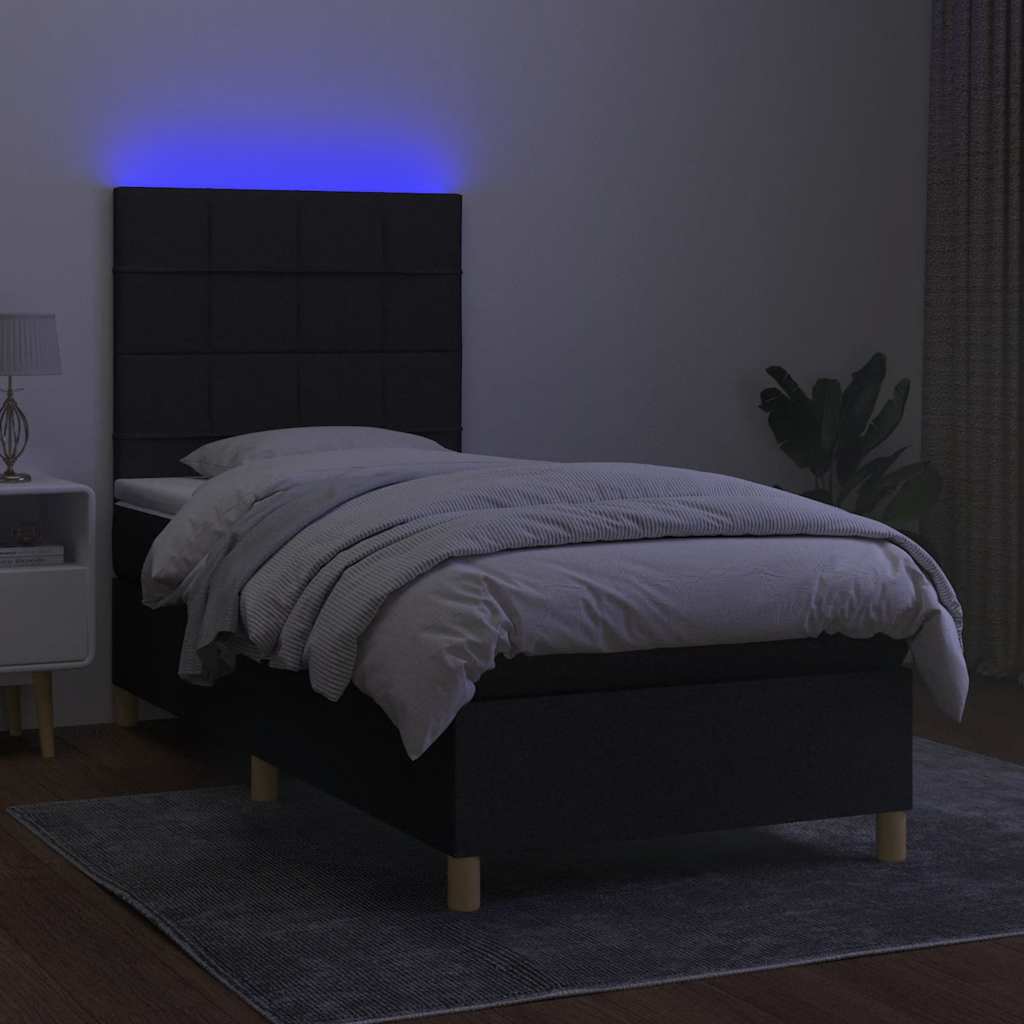 Krevet box spring s madracem LED crni 90x200 cm od tkanine