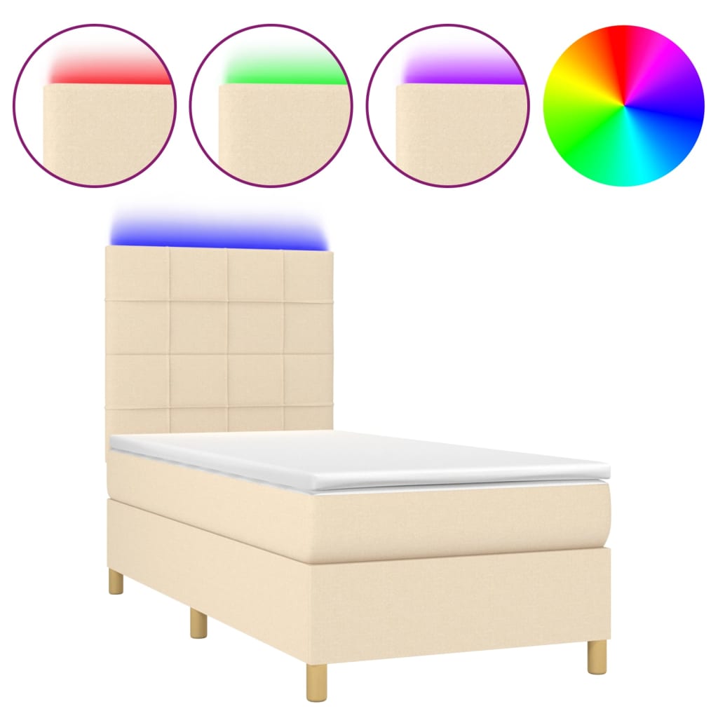 Krevet box spring s madracem LED krem 90x200 cm od tkanine