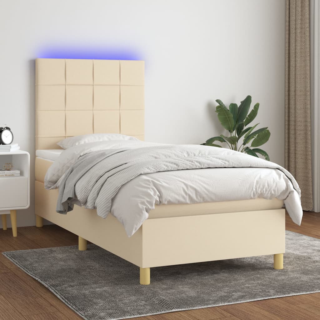 Krevet box spring s madracem LED krem 90x200 cm od tkanine