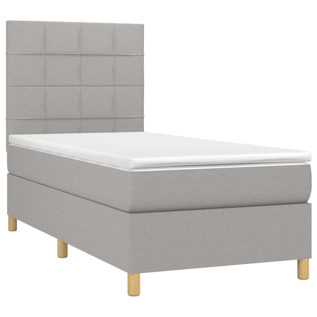Krevet box spring s madracem LED svjetlosivi 100x200 cm tkanina