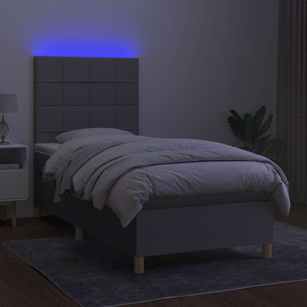 Krevet box spring s madracem LED svjetlosivi 100x200 cm tkanina