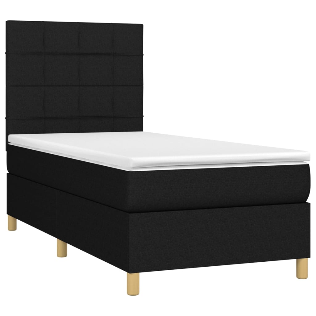 Krevet box spring s madracem LED crni 100x200 cm od tkanine