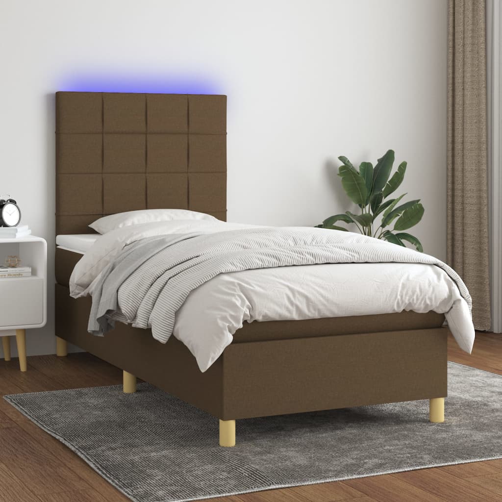 Krevet box spring s madracem LED tamnosmeđi 100x200 cm tkanina