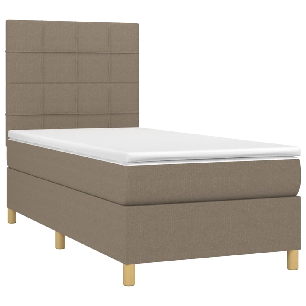 Krevet box spring s madracem LED smeđesivi 100x200 cm tkanina