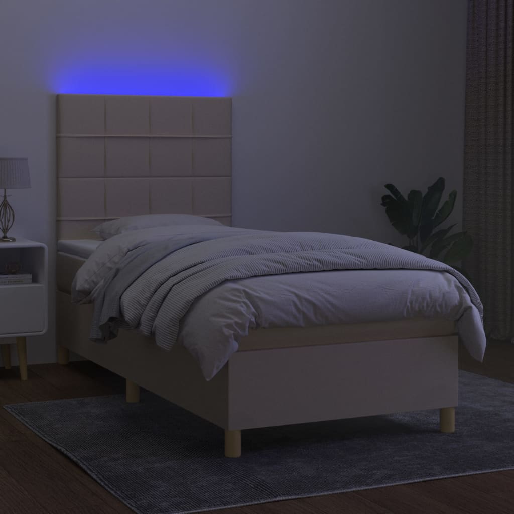 Krevet box spring s madracem LED krem 100x200 cm od tkanine