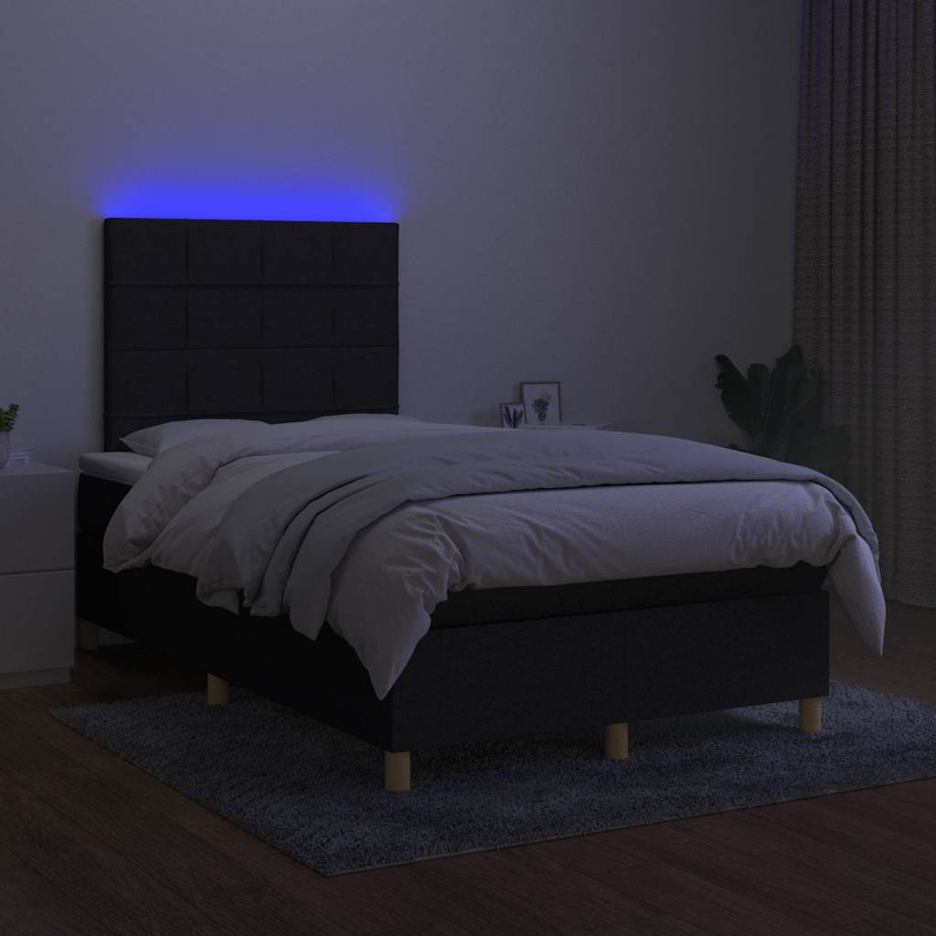 Krevet box spring s madracem LED crni 120 x 200 cm od tkanine