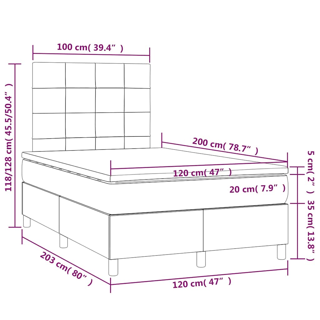 Krevet box spring s madracem LED crni 120 x 200 cm od tkanine