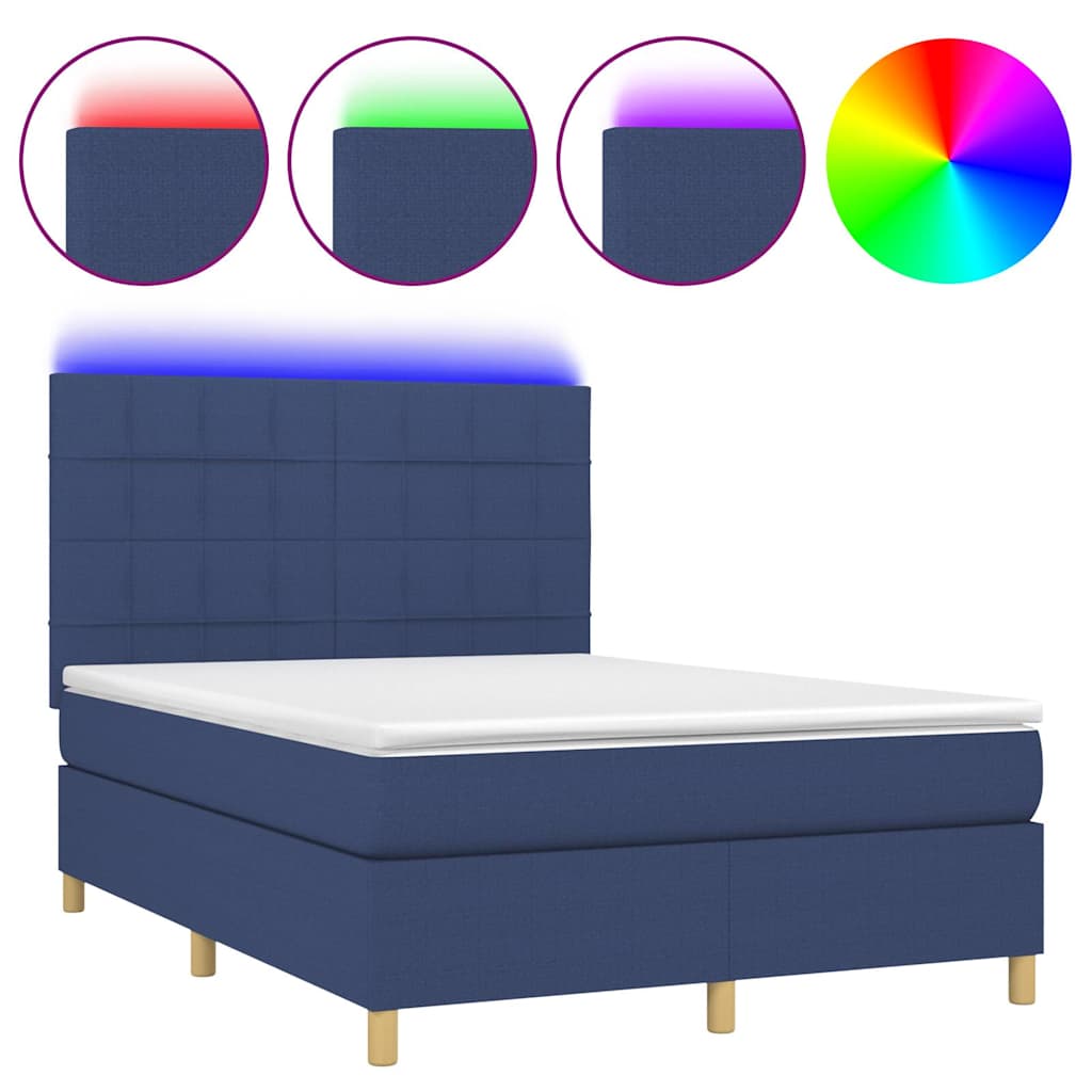 Krevet box spring s madracem LED plavi 140x190 cm od tkanine
