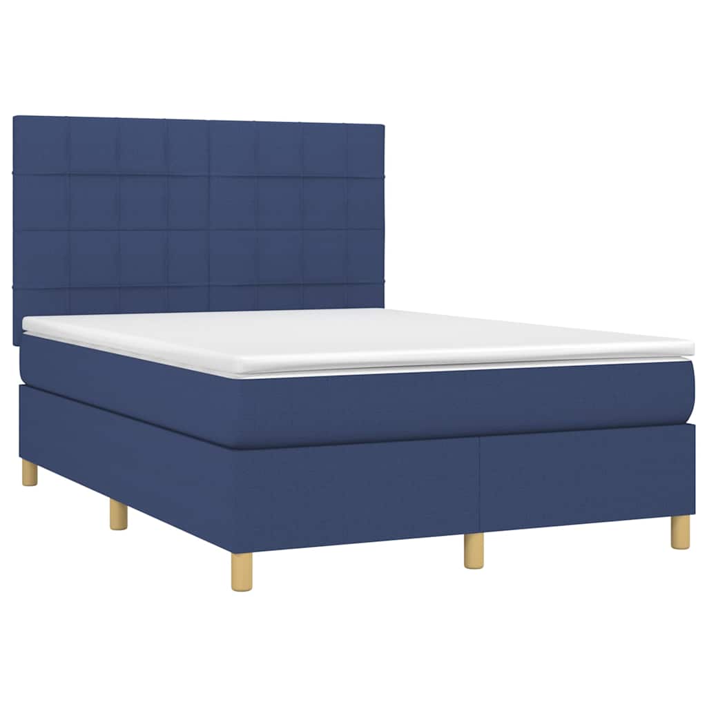 Krevet box spring s madracem LED plavi 140x190 cm od tkanine